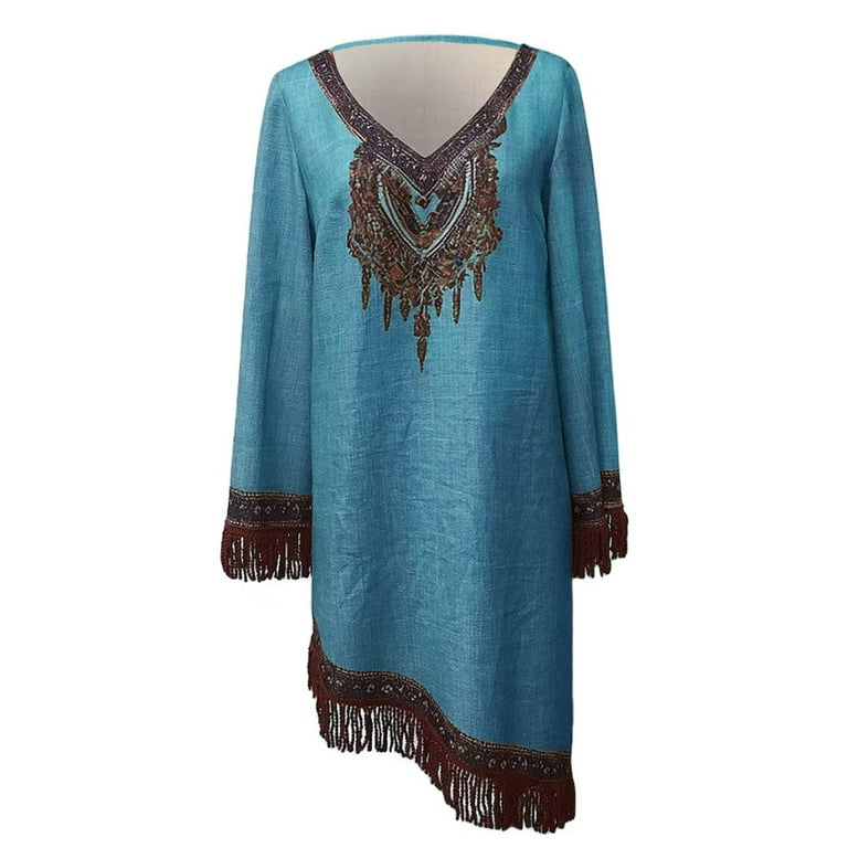 Qolati Womens Western Cowgirls Dress Cowboy Boho Vintage Long Sleeve V Neck Fall Fringe Midi Dress Ethnic Style Embroidery High Low Hem Flowy Vacation Qolati Womens Western Cowgirls Dress Cowboy Boho Vintage Long Sleeve V Neck Fall Fringe Midi Dress Ethnic Style Embroidery High Low Hem Flowy Vacation
