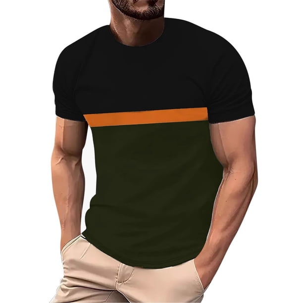 Tops para hombre, blusas y camisas de cuello redondo y manga corta para hombre, camisetas casuales de verano para hombre, camisetas de cuello redondo con bloques de color y manga corta, camisetas depo