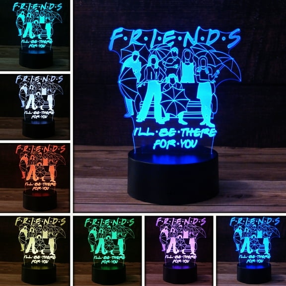 3D Friends Desk Light - 7 Color LED Lamp Base with USB or Battery and Touch control Rotating Fade or Solid Color mode. Makes a perfect Nightlight for Kids or Unique Gift for any age.