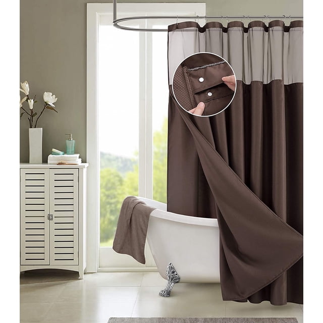 homeroots Lit et Salle de Bain 399757 Brun Moderne à Carreaux Rideau de Douche et Doublure Ensemble