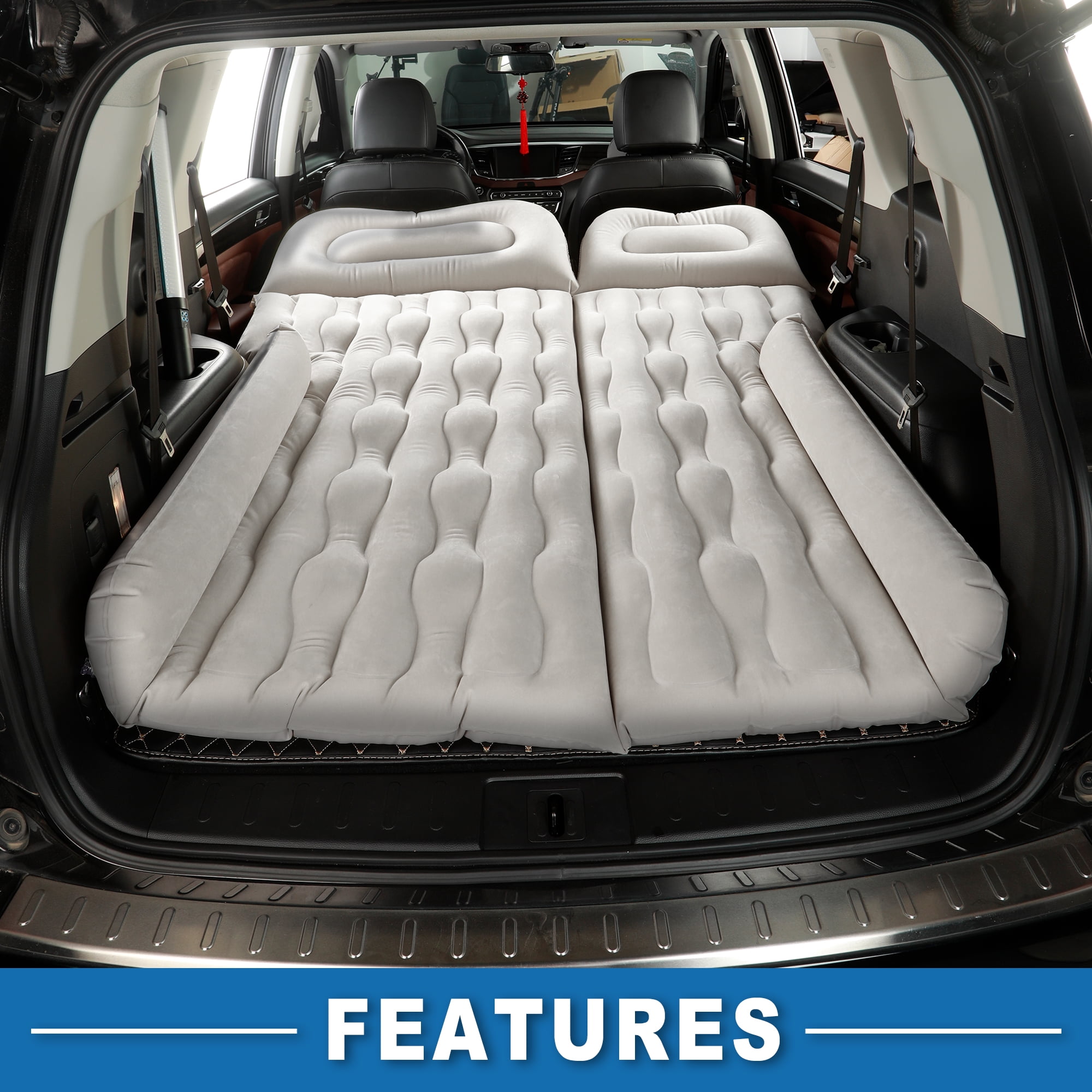 1 Set Car Air Mattress Camping Bed Air Bed Mat Sleeping Mat with Pillows for Car Travel Camping Gray