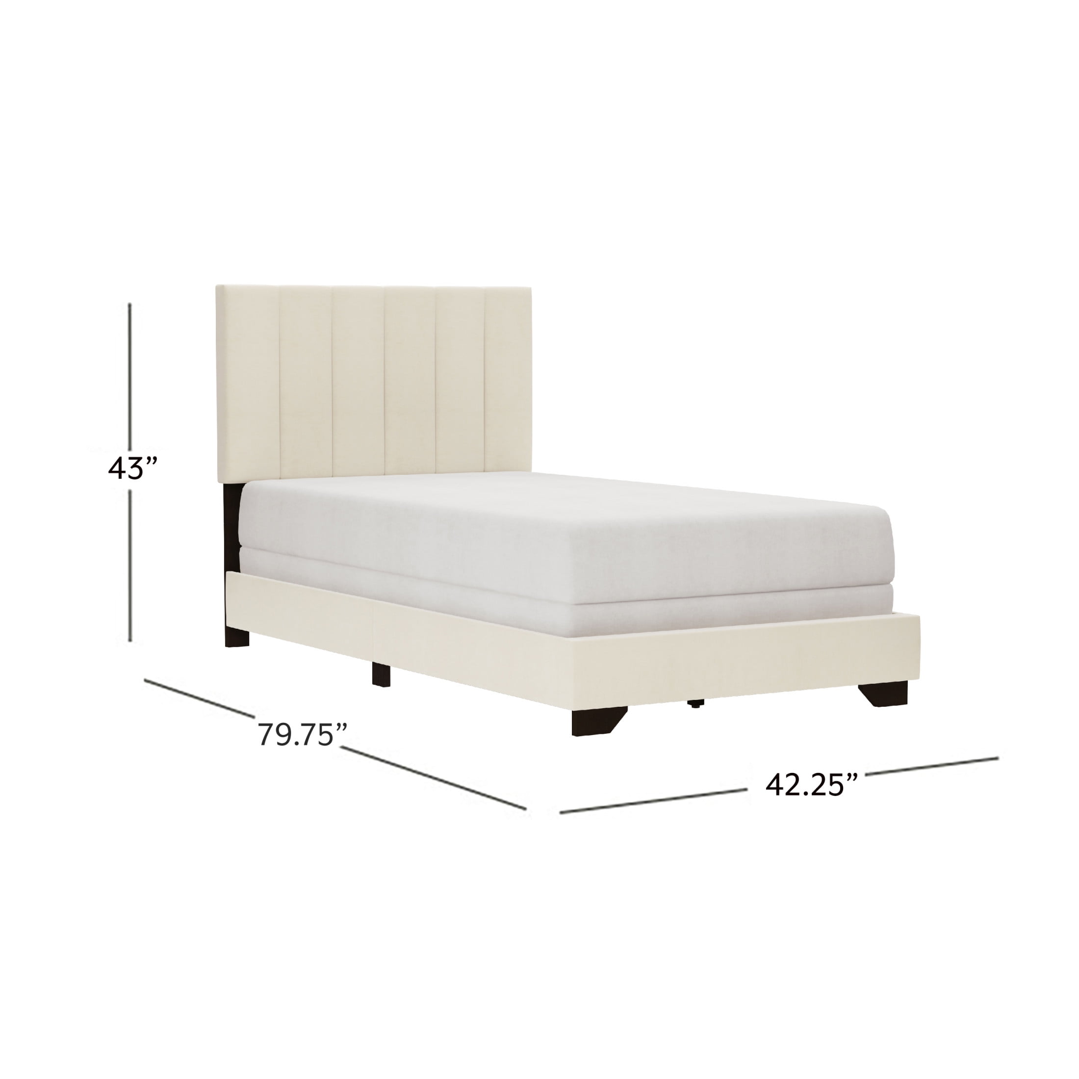 Reece Channel Stitched Upholstered Twin Bed, Ivory, by Hillsdale Living Essentials