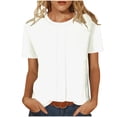 thumbnail image 3 of Women's Casual Loose Fit Round Neck Short Sleeve T-Shirt Tee Top Solid Color Breathable Cotton Summer Fashion | CSEONE,White L, 3 of 9