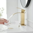 thumbnail image 6 of Waterfall Single Handle Single Hole Modern Bathroom Faucet With Metal Drain Drip-Free Vanity Sink Faucet in Brushed Gold, 6 of 14