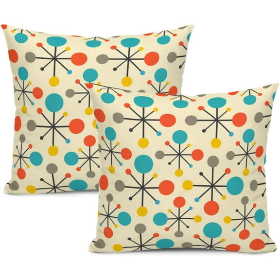 Mid Century Fifties Modern Atomic Throw Pillow Cover 18x18 Inch Retro Decorative Pillow Cases Set of 2 Yellow Cushion Covers for Sofa Couch Bed Chair Farmhouse Living Room Home Decor