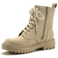 thumbnail image 2 of Soda Women Combat Army Military Motorcycle Riding Platform Lug Boots Side Zipper FIRM-S Camel Beige 8, 2 of 4