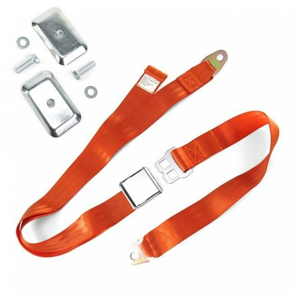 SafeTBoy 315423 2 Point Orange Airplane Buckle Lap Seat Belt with Flat Plate Hardware