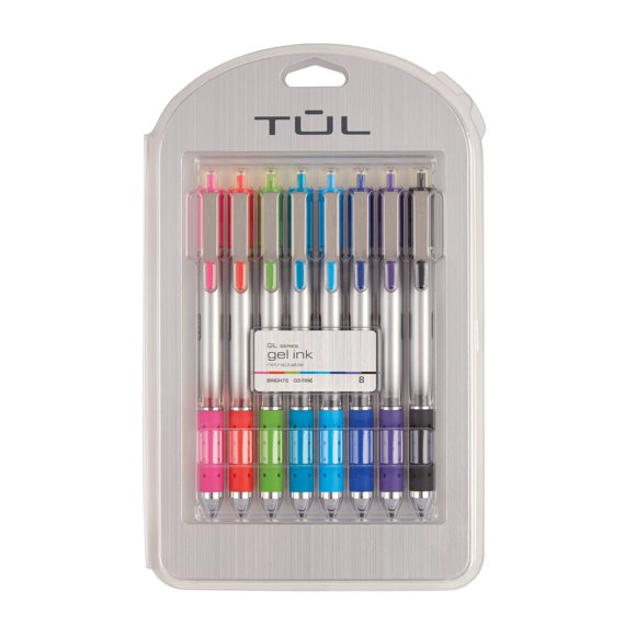 Bolígrafos De Gel Retráctiles Tul, Punta De Aguja De 0,5 Mm, Barril Gris, Colores De Tinta Brillantes Surtidos, Paquete De 8