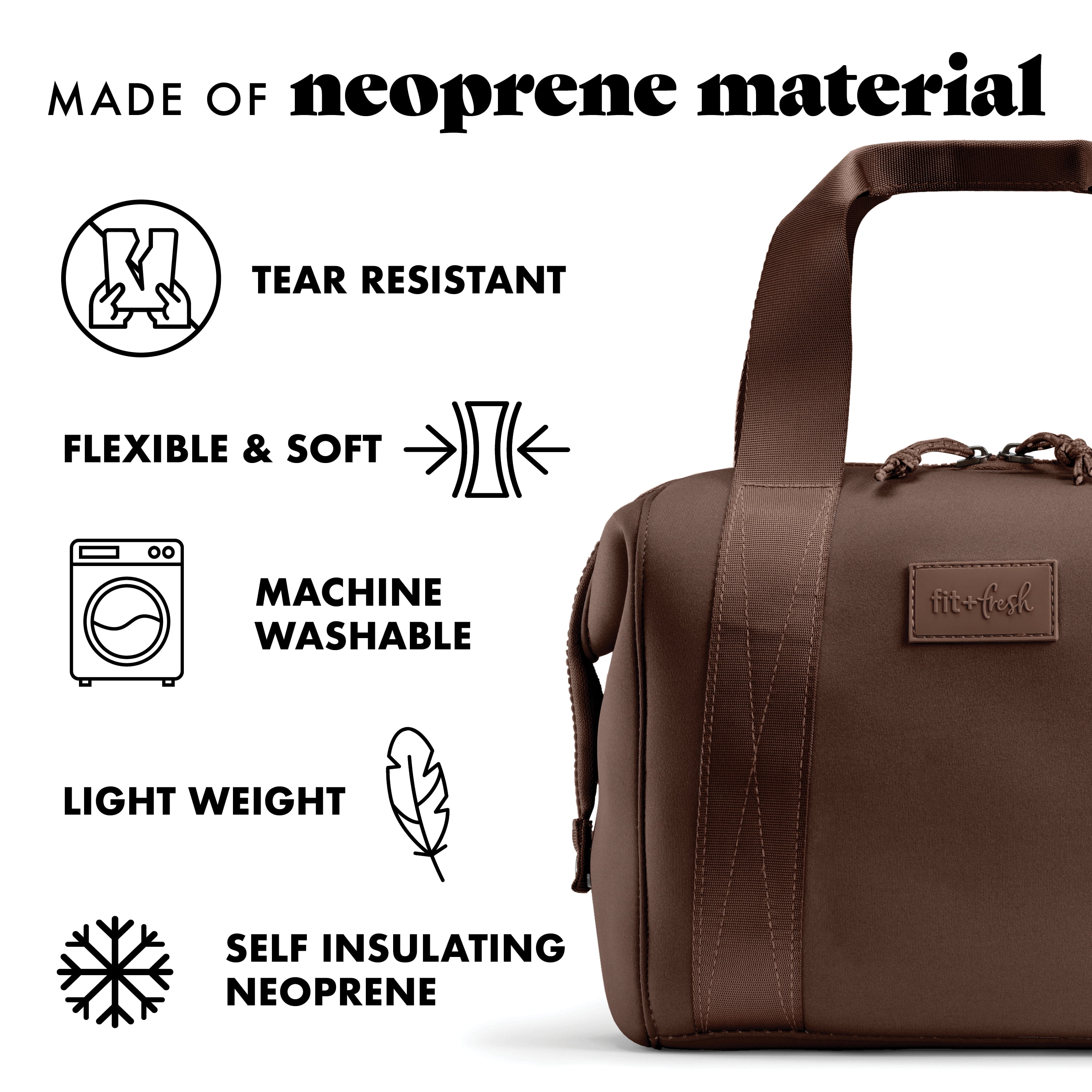 Fit & Fresh 4511CX3904 Remi Women's Lunch Bag, Self Insulating Neoprene Material Lunch Box With Containers & Ice Pack, Dark Chocolate
