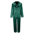 thumbnail image 3 of Sillenn Christmas Pajamas for Family Cute Silk Satin Long Sleeve Button Down Pjs Set Festival Party Plus Size Sleepwear Nightwear Family Christmas Pajamas Matching Lounge Holiday Sets Dark Green L, 3 of 7
