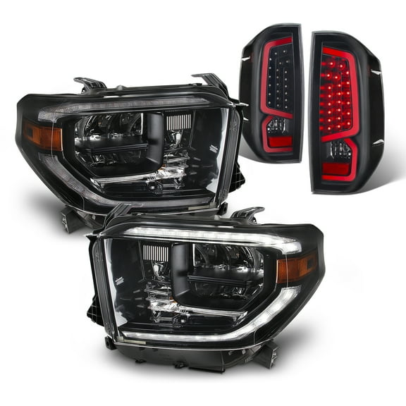 AKKON - For 14-21 Tundra [LED DRL Type] Full LED Retrofit Headlight Assemblies   Black LED Tube Bar Tail Lamp