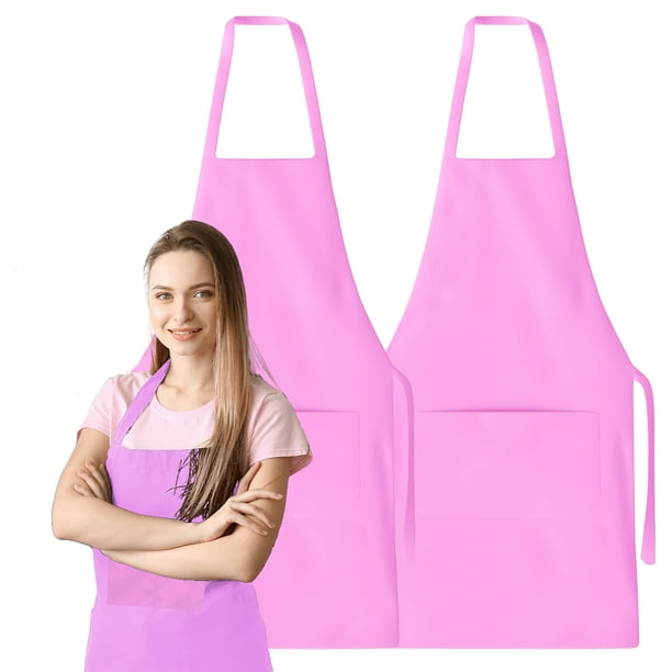 Green Lifestyle Paquete De 2 Delantales Con Pechera - Delantales Rosas Unisex Delantales Lavables A Máquina Para Hombres Y Mujeres Delantales De Cocina Para Barbacoa A Granel (Paquete De 2 Con Bolsill