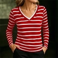 thumbnail image 2 of FAIWAD Women's Striped Tops V Neck Long Sleeve Slim Fitted Tee Shirts Workout Running Activewear, 2 of 5