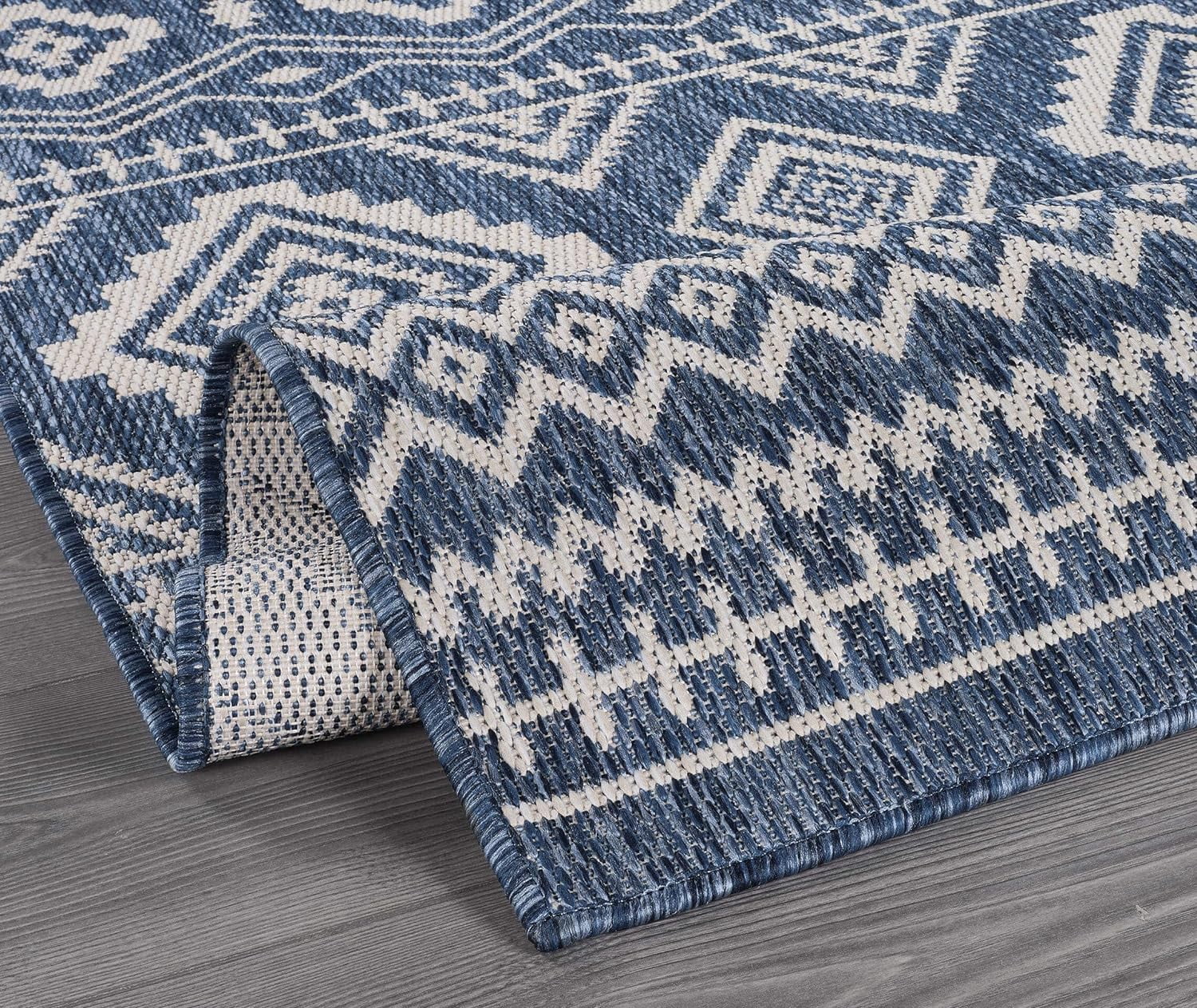 Beverly Rug Outdoor Area Rugs, Waterproof Patio Porch Garden Carpet,Azure and White, 10'x14'