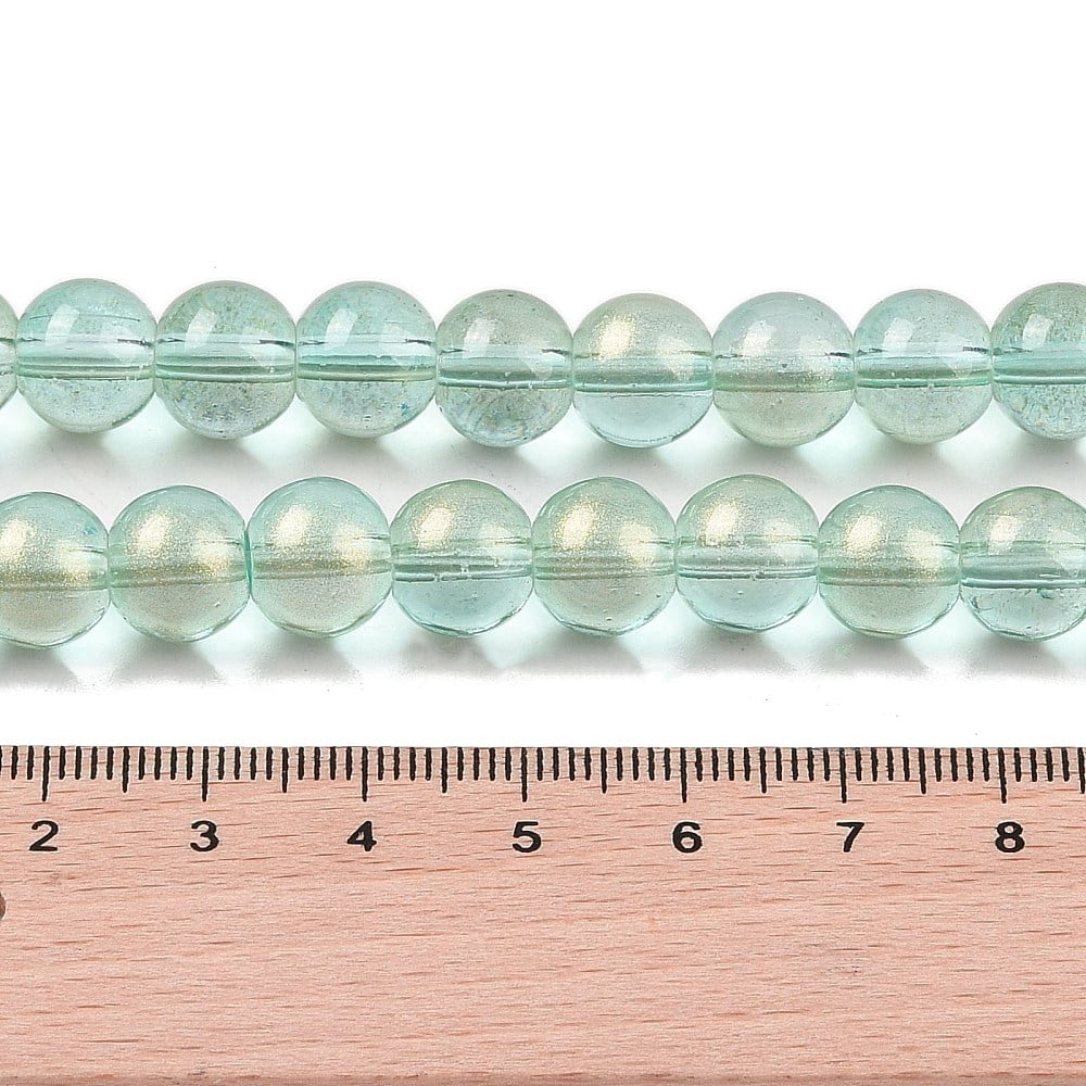 Glass Bead Strands with Glitter Powder Round Light Green 10x9mm Hole: 1.2mm 90pcs/strand 31.81''(80.8cm)
