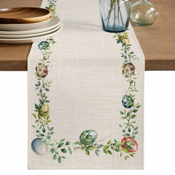 Table Runner 72 Inches Long for Kitchen Dining, Green Eggs Easter Dresser Scarf Farmhouse, Dining Table Decorations for Wedding/Parties, Leaves Elegant Pastoral Rustic 16 x 72 In