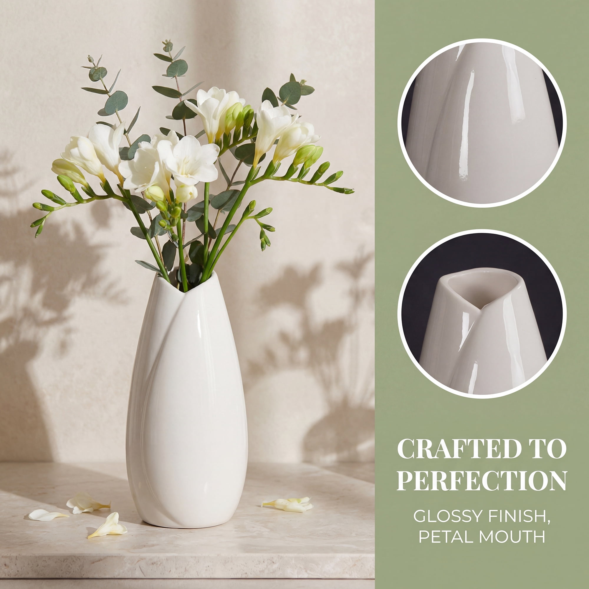 Unique Bargains Modern Matte Ribbed Decorative Flower Vase for Desktop & Bathroom White