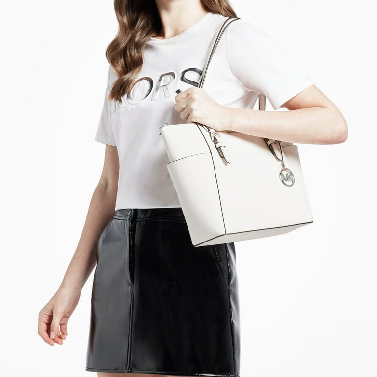 Michael Kors Charlotte Saffiano Leather Tote Bag, Optic White, 11