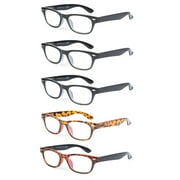 EYE ZOOM 5 Pack Vintage Plastic Frame Blue Light Blocking Reading Glasses for Man and Women, Multi-color , +3.00
