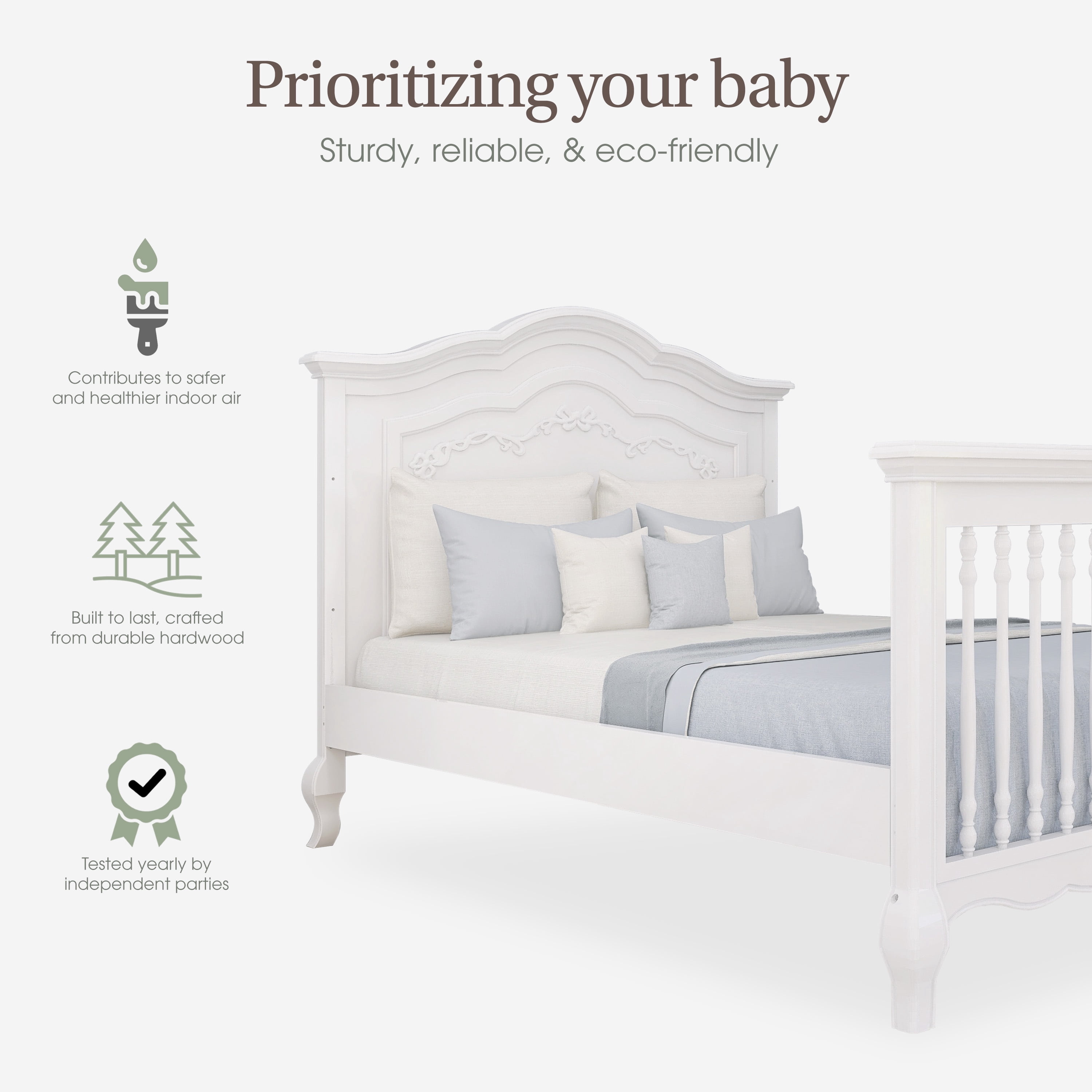 Evolur Convertible Full Size Solid Wood Bed Rail, Frost