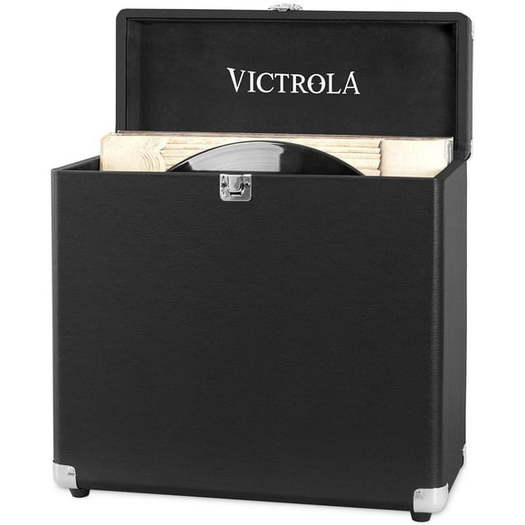 Victrola Étui de Rangement Vinyle Vintage pour Plus de 30 Disques, Noir, Taille Unique (VSC-20-BK)