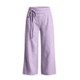 thumbnail image 4 of MHOSTAFH women's Low Waisted Capris Loose Fit Wide Leg Side Tie Capri Pants Summer Beach Vacation Cropped Trousers with Pockets, 4 of 7
