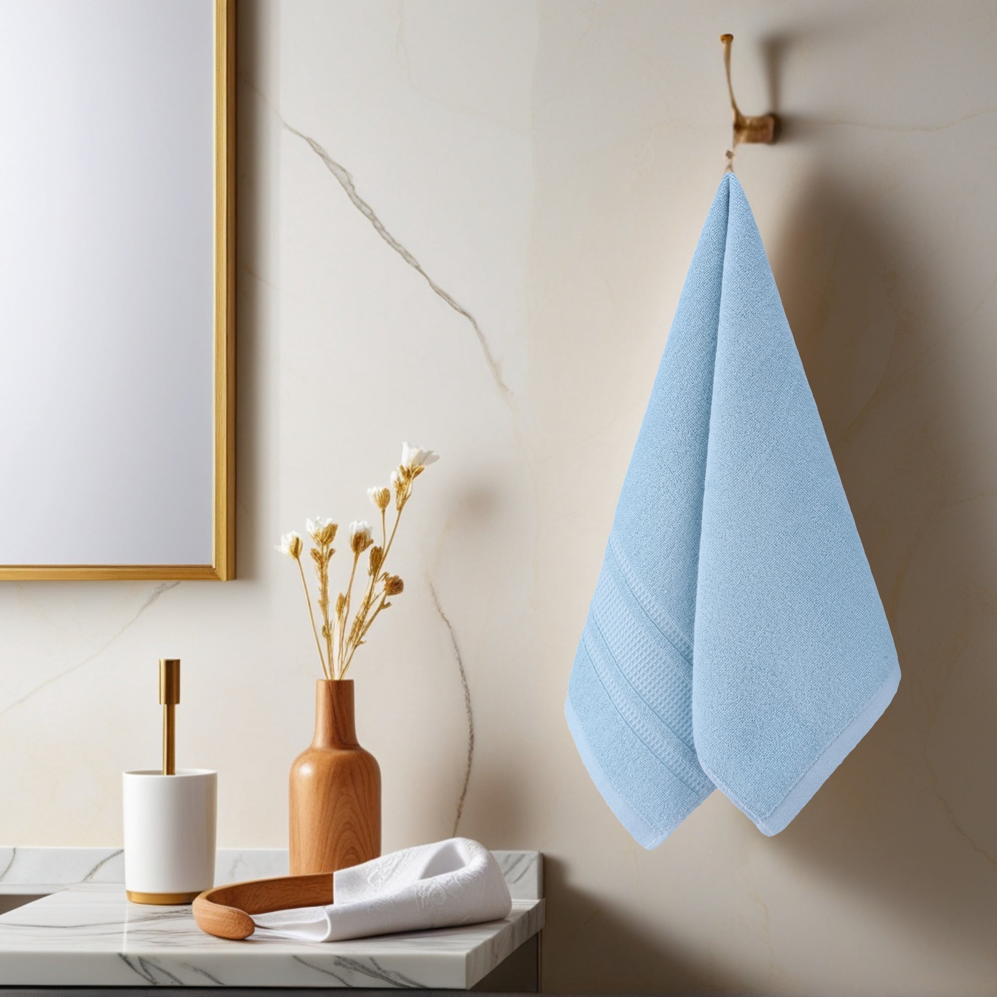 Unique Bargains 3 Pcs Solid Soft Hand Towels Light Blue/Grey 13" x 29"/6" x 15"