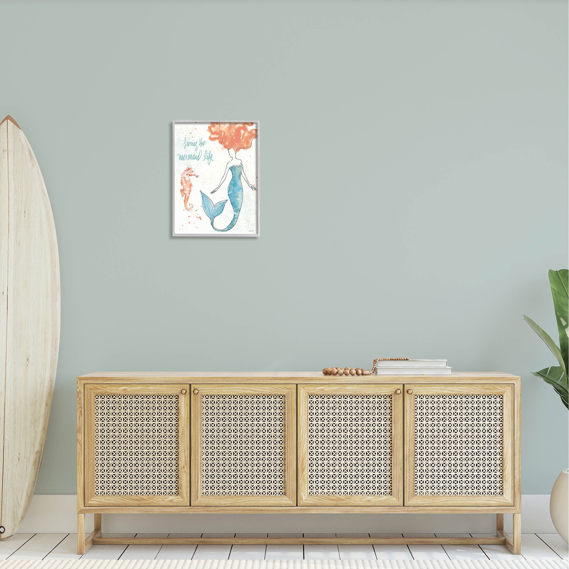 Stupell Industries Living The Mermaid Life Phrase Graphic Art Gray Framed Art Print Wall Art, Design by Anne Tavoletti