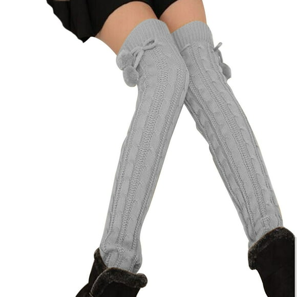Dianli Fuzzy Socks Solid Women's Lengthened Knee Length Solid Color Warm Stockings Dough Twists Socks Wool Ball Stockings 1 Pair of Socks Gray