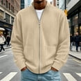 thumbnail image 2 of Men Full Zip Knit Cardigan Sevevn Long Sleeve Ribbed Stand Collar Sweater Jacket With Dual Side Hand Pockets Loose Fit Outerwear For Daily Casual And Travel Occasions, 2 of 8