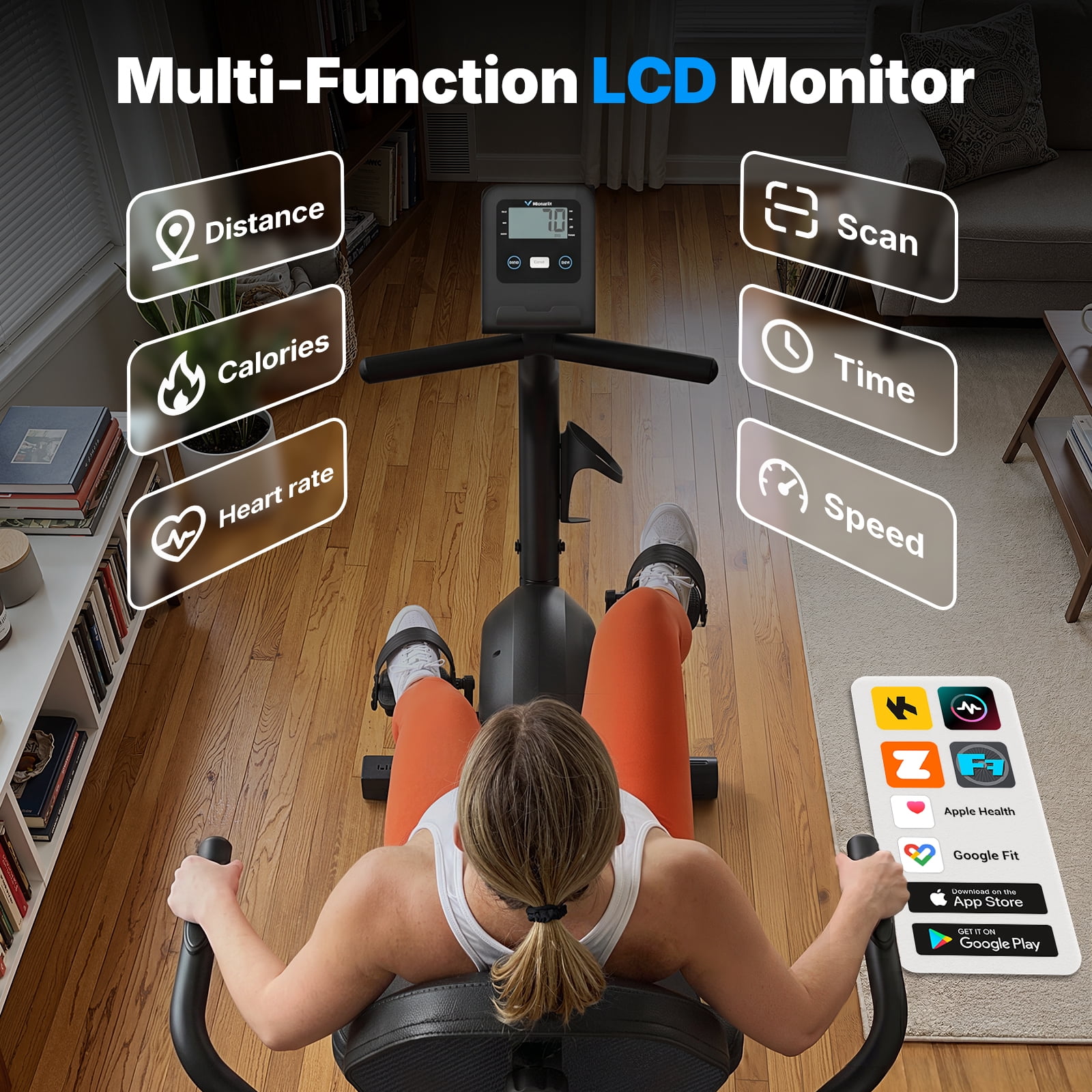 MERACH Recumbent Exercise Bikes for Home, Smart Bluetooth Recumbent Bike with APP & LCD Monitor, 8-Level Magnetic Resistance, Heart Rate Handle, Comfortable Stationary Bike for Seniors & Adults