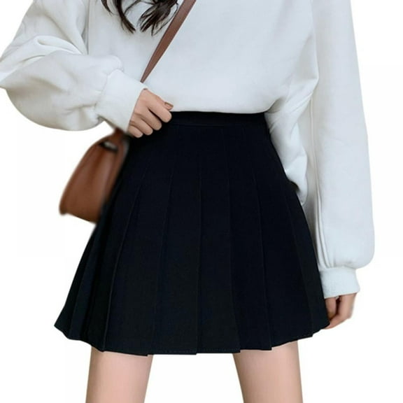Girls Women's Pleated Skirt Anti-glare High Waisted College Skater Tennis School A-Line Skirt Uniform Skirts Student Skirt,S-XL,Black