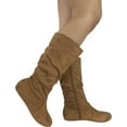 thumbnail image 4 of Forever Women Flat Heel Slouchy Mid-Calf Basic Light Weight Boots Side Zipper SELENA-23 Beige Taupe Suede 5.5, 4 of 4