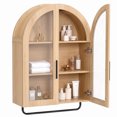 thumbnail image 4 of Ktaxon Arched Bathroom Medicine Cabinet, Wall Mounted Storage Cabinet with Double Glass Doors, Towel Bar & Adjustable Shelf, for Bathroom, Entryway and Kitchen, Oak, 4 of 17