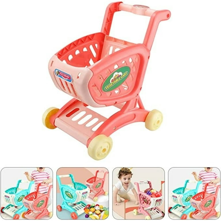 Mini Shopping Cart Miniature Supermarket Handcart Shopping Utility Cart  Storage Toy for Kids - Green