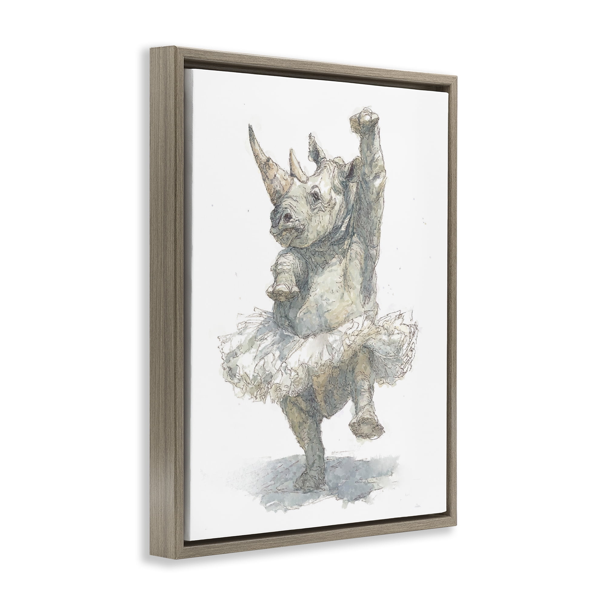 Ballet Rhino Tutu Brown Framed Floater Canvas Wall Art, design by Ziwei Li