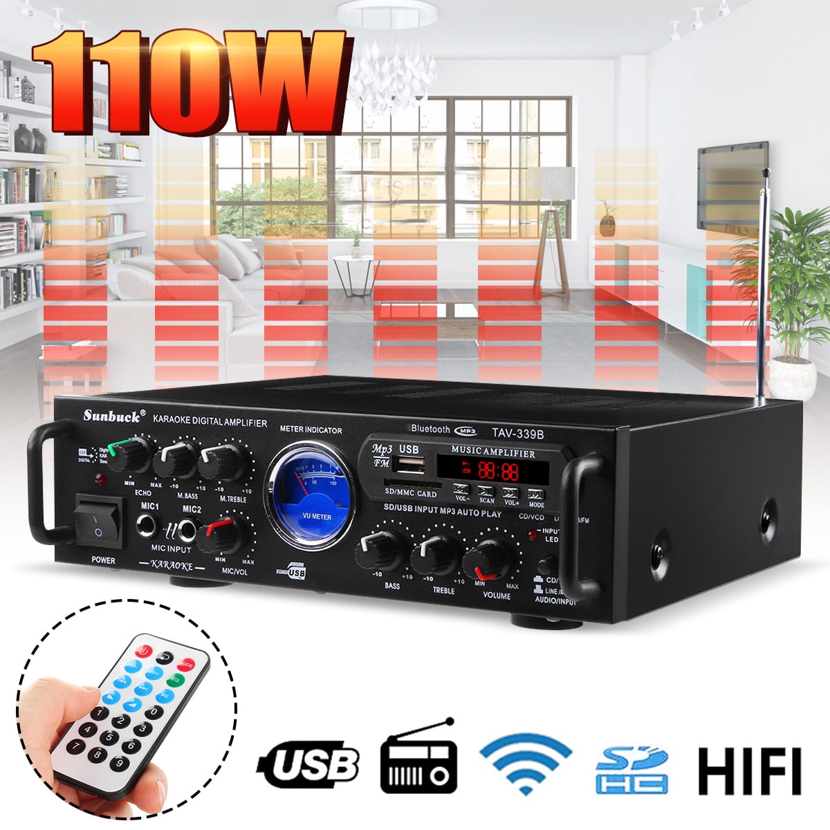 200W 2 Channel Compact Home Audio Amplifier Audio Stereo Receiver Car