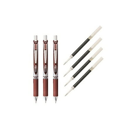 - Pentel EnerGel Deluxe RTX Liquid Gel Ink Pen Set Kit, Pack of 3 with 4 Refills (Brown - 0.7mm)