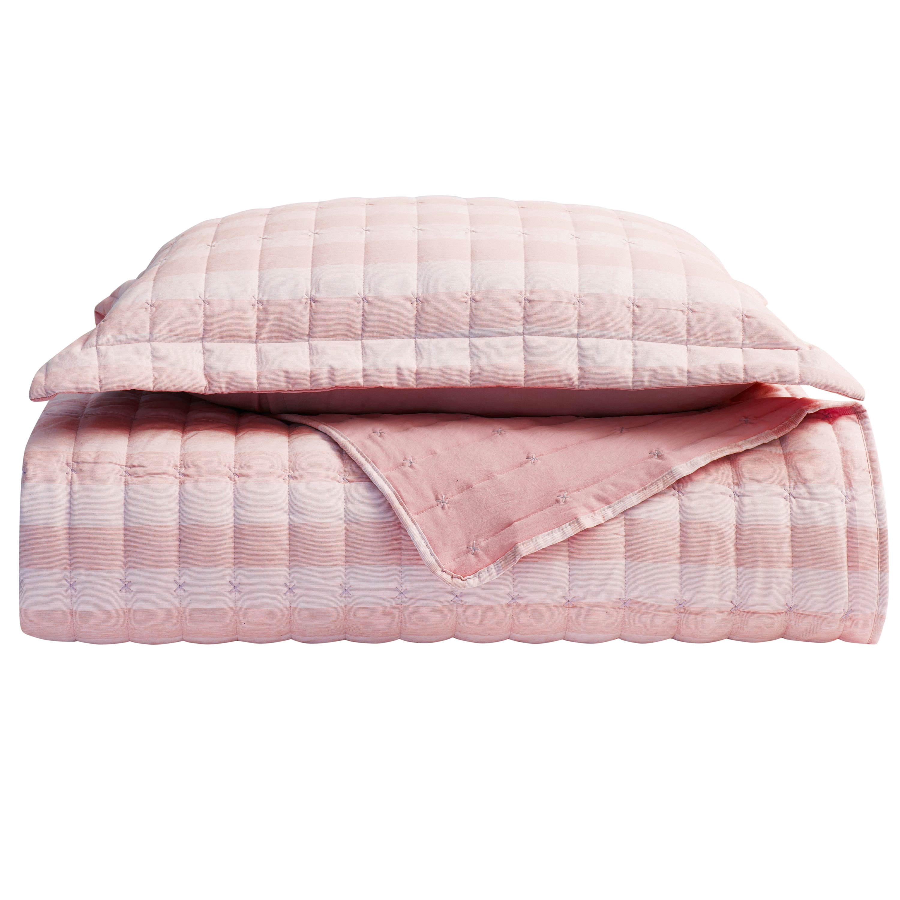 Sweet Home Collection 3 Piece Embroidered Checkered Quilt and Pillow Sham Set King Light Burgundy