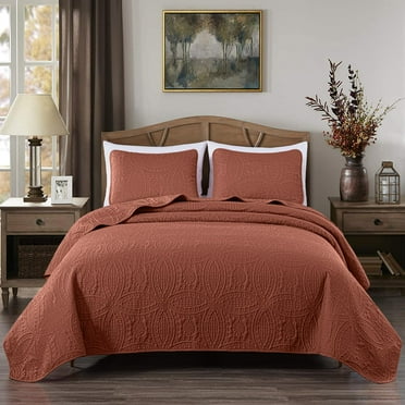 Austin King Bedspread Set 3-Piece Pinsonic Quilted Oversized Bedspread Coverlet Set, King, Terracotta