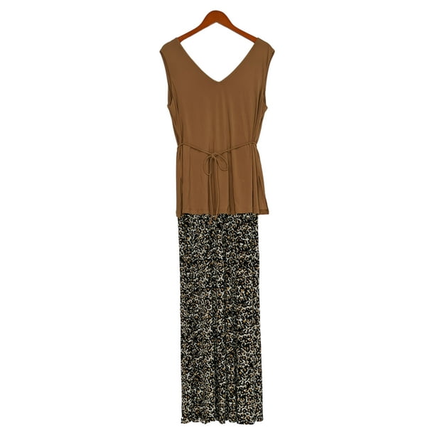 Nina Leonard Nina Leonard Jumpsuits Sz L Tunic Printed Palazzo Pant One Piece Brown 703 533 Walmart Com Walmart Com