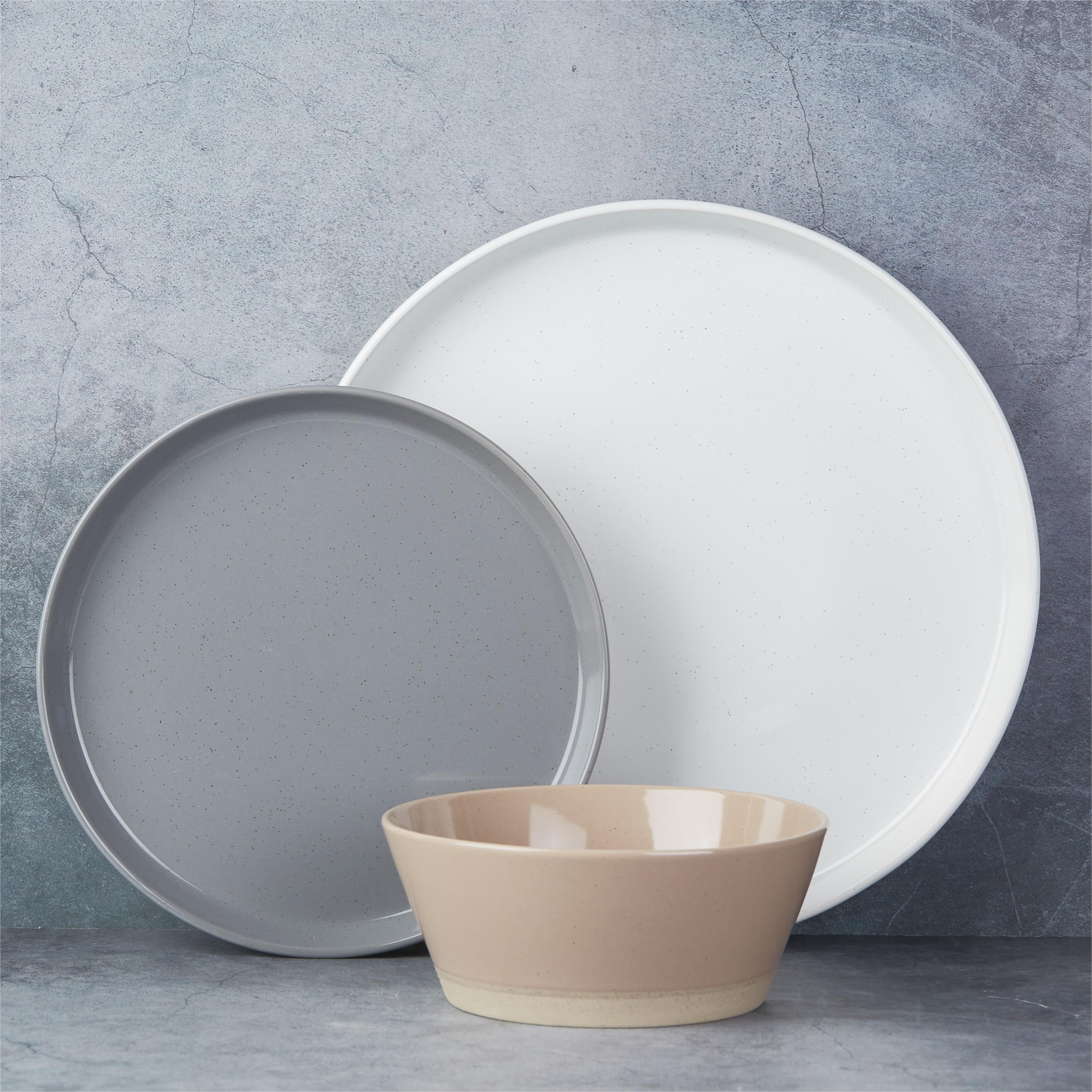 Famiware Saturn Dinnerware Sets, 12 Piece Speckle Dish Set, Plates and Bowls Sets for 4