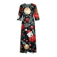 thumbnail image 5 of Christmas Dresses for Women Ladies Fashion Christmas Print Lapel Button-Down Seven-Quarter Cuff Strap-Up Dress for Christmas Party,Black,3XL, 5 of 5