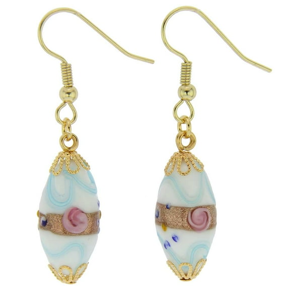 GlassOfVenice Murano Glass Magnifica Antique Olives Earrings - Cream and Blue