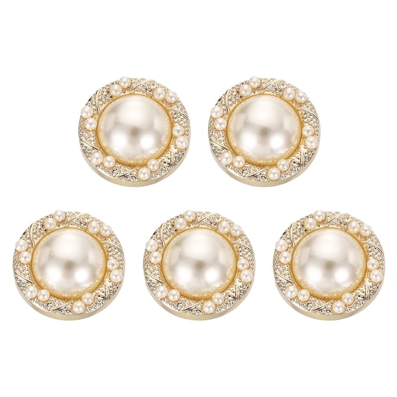 Uxcell 5pcs 35L Gold Faux Pearl Buttons 22mm 7/8" Plastic Round Sewing Button Replacement Craft Fastener for Coats Clothing DIY Decoration Crafts #16