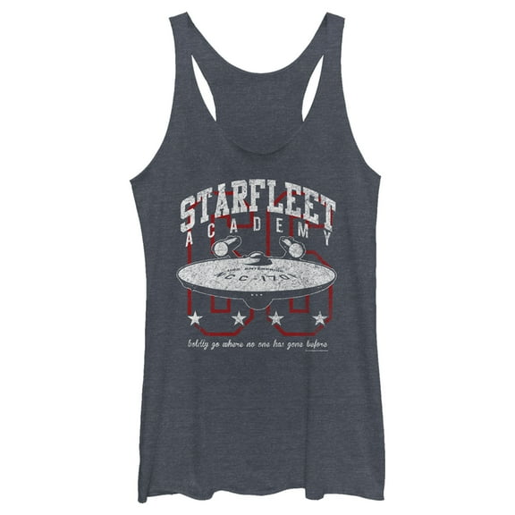Women's Star Trek: The Original Series Starfleet Academy Enterprise Boldly Go  Racerback Tank Top Navy Blue Heather 2X Large