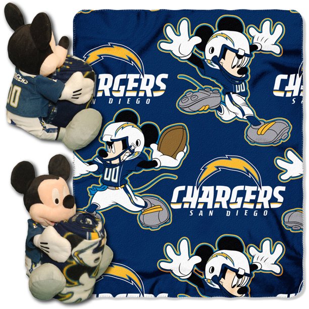 Nfl San Diego Chargers Mickey Mouse Pillow With Fleece Throw Blanket Set