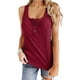 thumbnail image 1 of Top sin mangas acanalado con botones, cuello redondo, delgado, suave, informal, con botones delanteros, chaleco de verano acanalado para mujer, rojo vino XL, 1 of 4