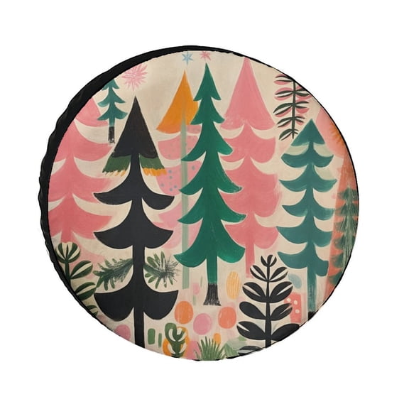 Watercolor Colorful Christmas Trees Camping Spare Tire Cover Hello Winter Holiday Wheel Protectors Weatherproof for Trailer SUV Truck Camper Travel Trailer Accessories 12inch