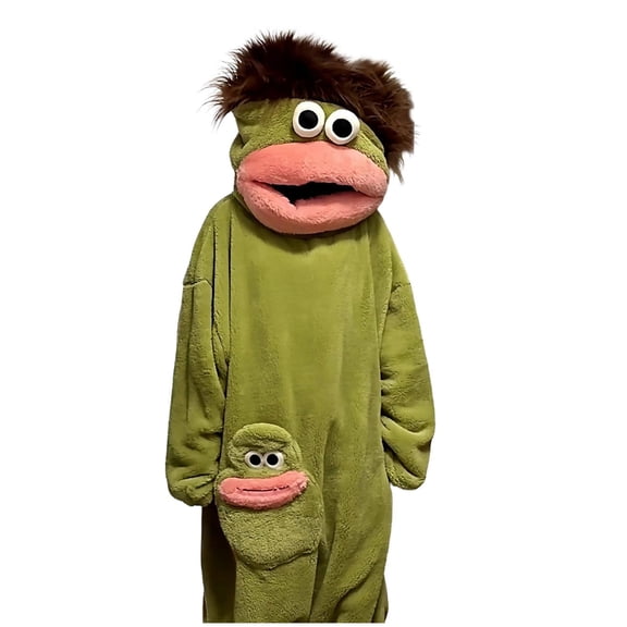 Joyioe Silly Onesie Funny Frog Pajamas Cozy Goofy Plush Fleece Hooded Big Mouth Monster One Piece Pj Unisex Adult Loungewear